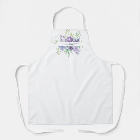 Paarse waterverf bloemstuk gepersonaliseerd  schort (Voorkant)