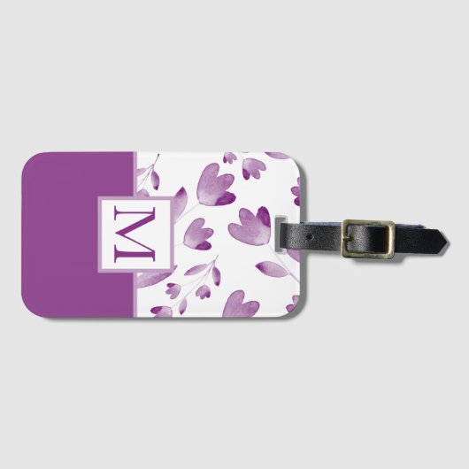 Paarse Waterverf Bloemvlakken Bagagelabel (Voorkant (horizontaal))