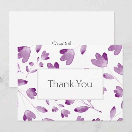Paarse Waterverf Bloemvlakken Bedankkaart (Voorkant / Achterkant)