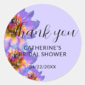 Paarse Waterverf bloesems Vrijgezellenfeest Dank u Ronde Sticker (Voorkant)