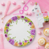 Paarse Waterverf Blooms Floral bruiloft Papieren Bordje (Feest)