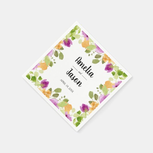 Paarse Waterverf Blooms Floral bruiloft Servet (Hoek)