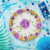 Paarse Waterverf Blooms Floral Papieren Bordje (Feest)