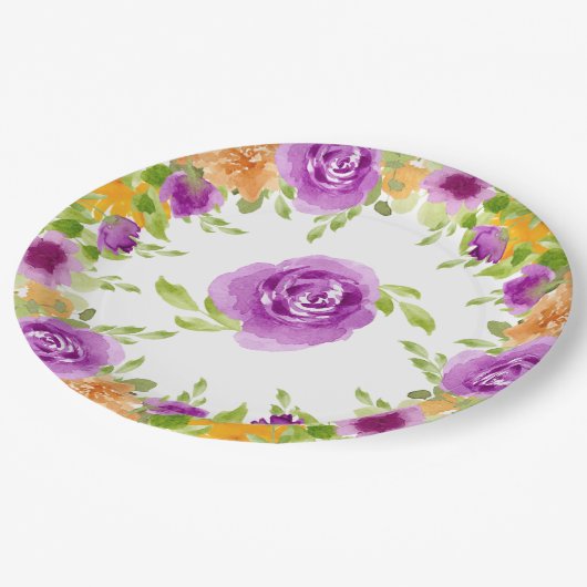 Paarse Waterverf Blooms Floral Papieren Bordje (Gekanteld)