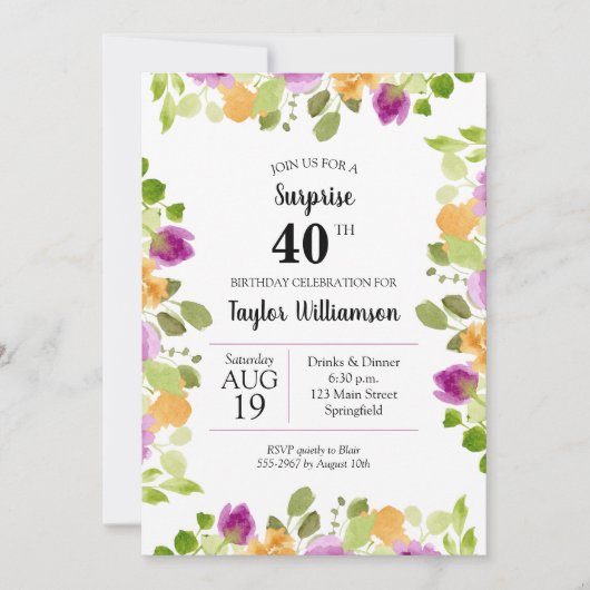 Paarse Waterverf Blooms Verlichtingsdag (Voorkant)