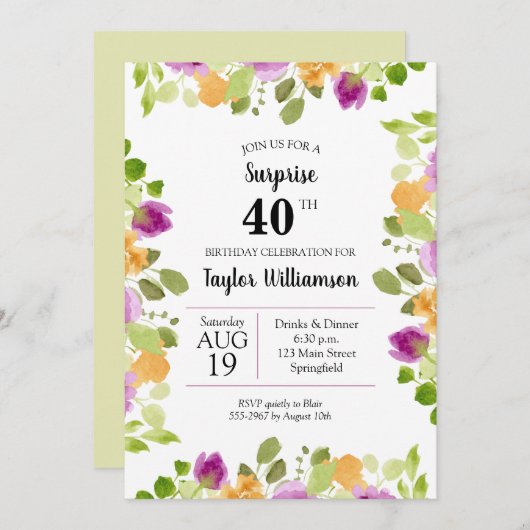 Paarse Waterverf Blooms Verlichtingsdag (Voorkant / Achterkant)