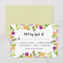 Paarse Waterverf Blooms Weddenschap RSVP Kaartje