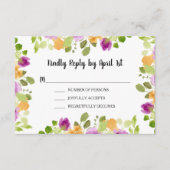 Paarse Waterverf Blooms Weddenschappen Informatiekaartje (Voorkant)