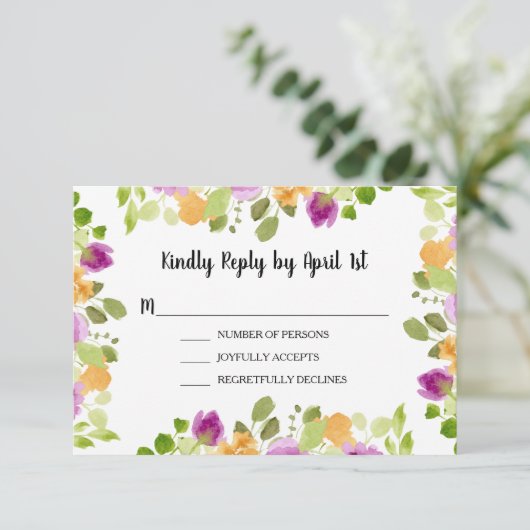 Paarse Waterverf Blooms Weddenschappen Informatiekaartje (Staand voorkant)