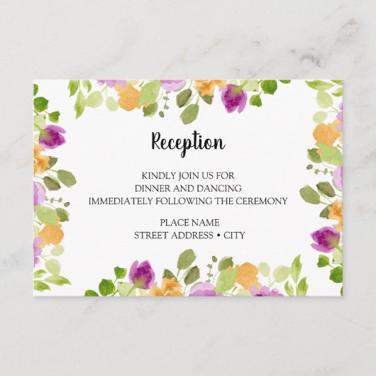 Paarse Waterverf Blooms Weddenschappen Informatiekaartje (Voorkant)