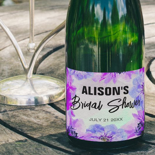 Paarse Waterverf Blossom Vrijgezellenfeest Sparkling Wijnetiket