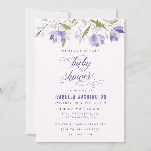 Paarse Waterverf Blowers Baby shower Uitnodiging (Voorkant)