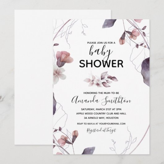 Paarse Waterverf Blowers Baby shower Uitnodiging (Voorkant / Achterkant)