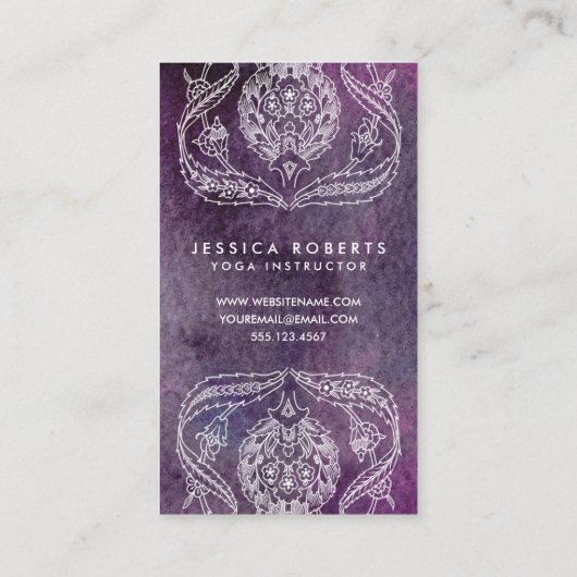 Paarse Waterverf Bohemian Floral Visitekaartje (Achterkant)