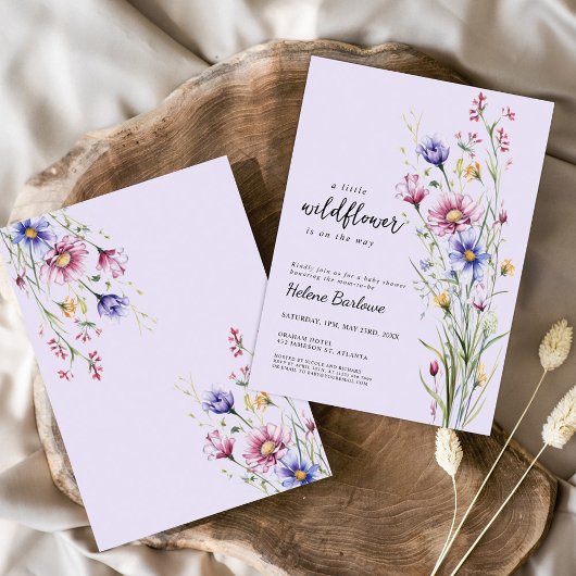 Paarse Waterverf Boho Wildflower Baby shower Kaart