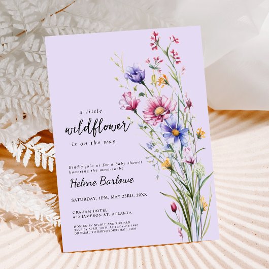 Paarse Waterverf Boho Wildflower Baby shower Kaart