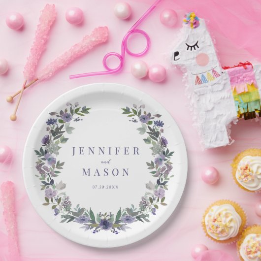 Paarse waterverf bord voor bloemetjesbruiloft (Feest)