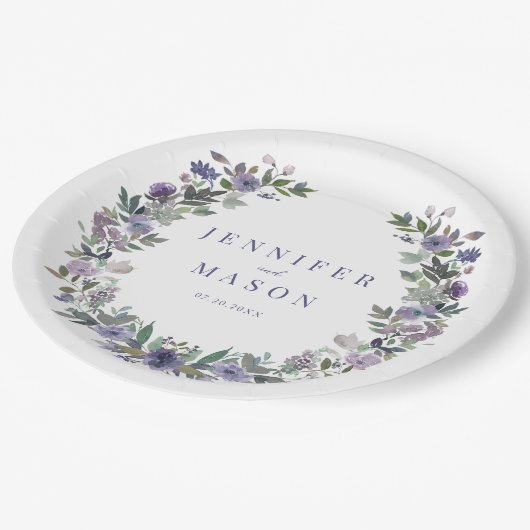Paarse waterverf bord voor bloemetjesbruiloft (Gekanteld)