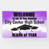 Paarse Waterverf Border Class Reunion Welkom Spandoek (Horizontaal)
