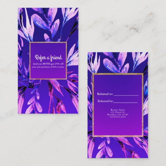 Paarse Waterverf Botanisch Verwijs een Vriendelijk Aanbevelingskaartje (Voorkant / Achterkant)