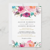 Paarse Waterverf Botanische bruiloft Kaart (Voorkant)