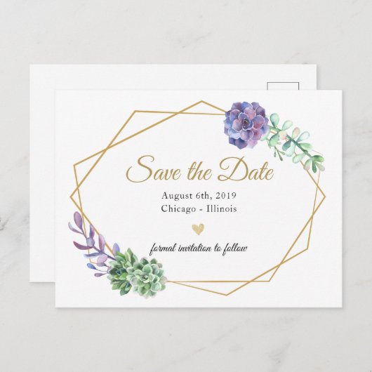 Paarse waterverf botanische save de datum briefkaa aankondigingskaart (Voorkant / Achterkant)