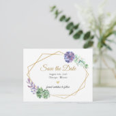 Paarse waterverf botanische save de datum briefkaa aankondigingskaart (Staand voorkant)