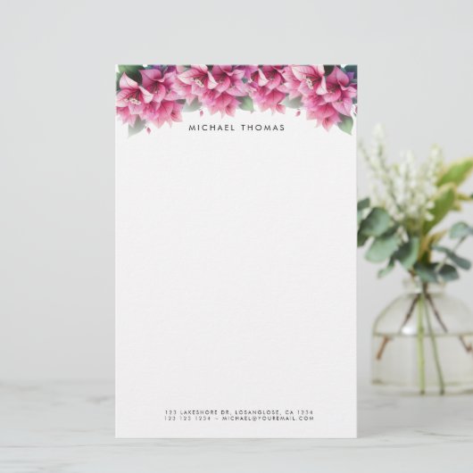 Paarse Waterverf Bougainvillea gepersonaliseerd Briefpapier (Staand voorkant)