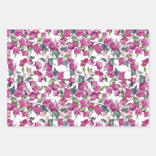 Paarse Waterverf Bougainvillea Pattern Floral Inpakpapier Vel (Voorkant)
