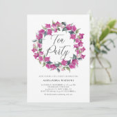 Paarse Waterverf Bougainvillea Wreath Tea Party Kaart (Staand voorkant)