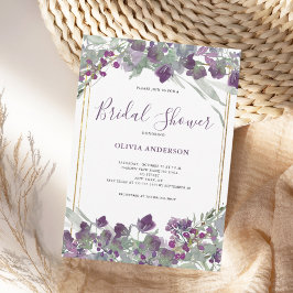 Paarse Waterverf Bruidsdouche met Wilde Bloemen Kaart