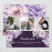 Paarse Waterverf bruiloft foto collage Bedankkaart (Voorkant / Achterkant)