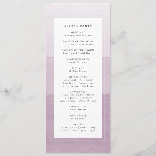 Paarse Waterverf bruiloft Programmakaart (Achterkant)