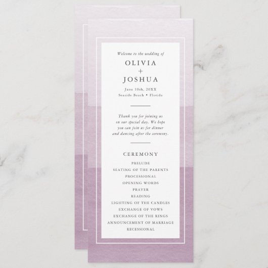 Paarse Waterverf bruiloft Programmakaart (Voorkant / Achterkant)