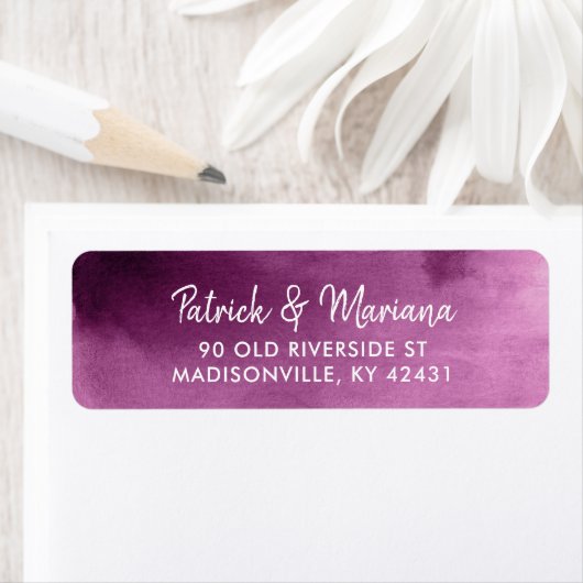 Paarse Waterverf bruiloft retour adreslabels Etiket (Insitu)
