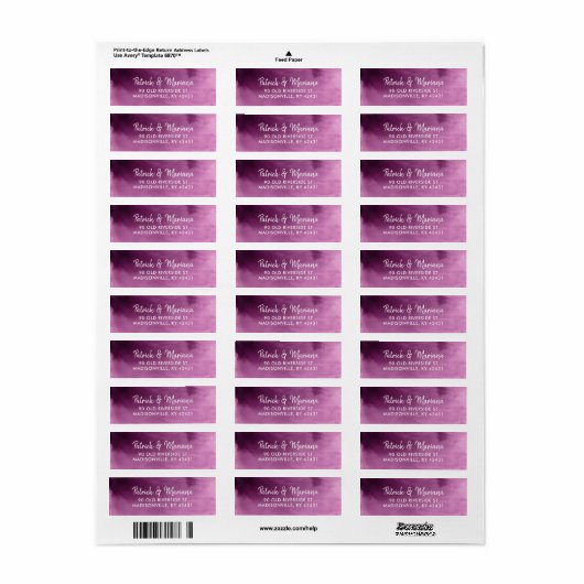 Paarse Waterverf bruiloft retour adreslabels Etiket (Full Sheet)