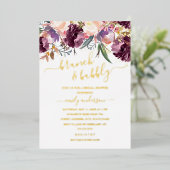 Paarse Waterverf Brunch en bubbel Vrijgezellenfees Folie Uitnodiging (Staand Voorkant)