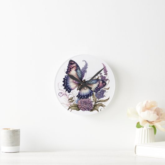  PAARSE WATERVERF BUTTERFLIES EN STROMEN RONDE KLOK (Huis)