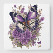  PAARSE WATERVERF BUTTERFLIES EN STROMEN VIERKANTE KLOK (Voorkant)
