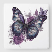  PAARSE WATERVERF BUTTERFLIES EN STROMEN VIERKANTE KLOK (Voorkant)