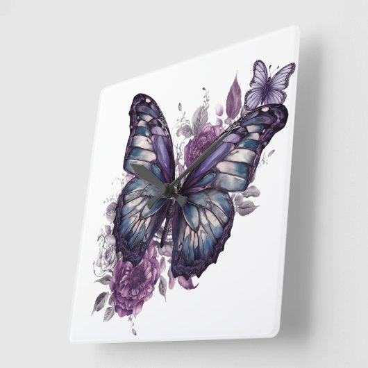  PAARSE WATERVERF BUTTERFLIES EN STROMEN VIERKANTE KLOK (Hoek)