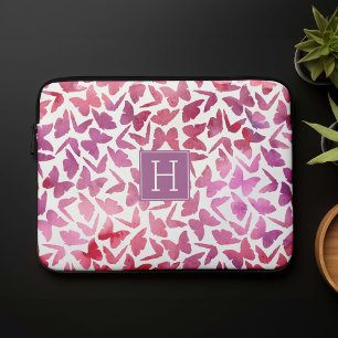 Paarse Waterverf Butterflies Patroon Laptop Sleeve