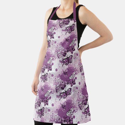 Paarse Waterverf Butterflies Pattern Girly Cute Schort (Insitu)