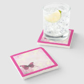 Paarse Waterverf Butterfly on Pink and Yellow Stenen Onderzetter (Zijkant)