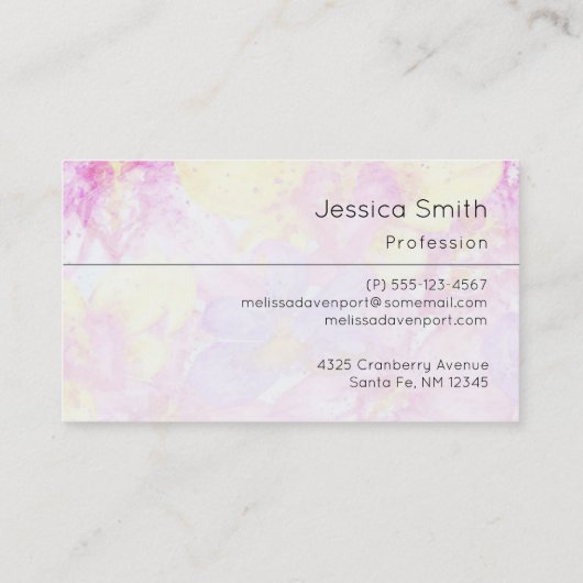 Paarse Waterverf Butterfly on Pink and Yellow Visitekaartje (Achterkant)
