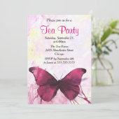 Paarse Waterverf Butterfly Tea Party Kaart (Staand voorkant)