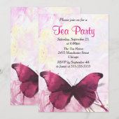 Paarse Waterverf Butterfly Tea Party Kaart (Voorkant / Achterkant)