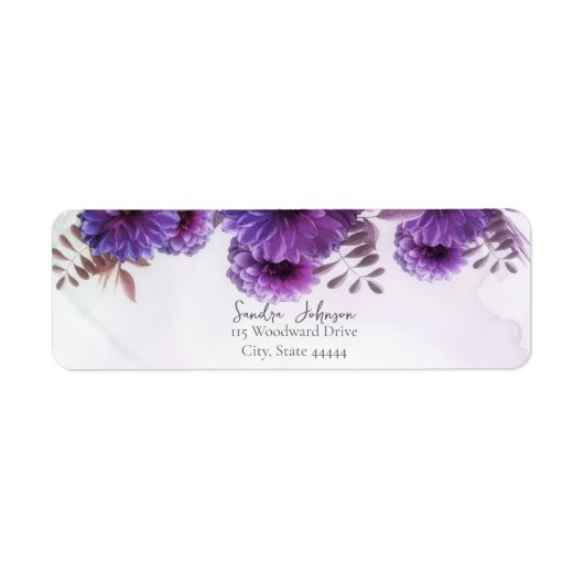 Paarse Waterverf Chrysanthemum Bruiloft Etiket (Voorkant)