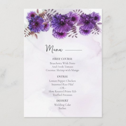 Paarse Waterverf Chrysanthemum Bruiloft Menu (Voorkant)