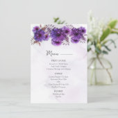 Paarse Waterverf Chrysanthemum Bruiloft Menu (Staand voorkant)